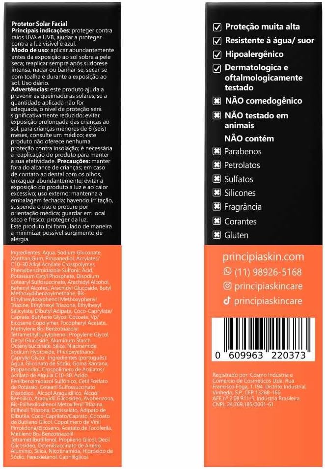 PRINCIPIA, Protetor Solar Facial FPS 60, PS-01, 40ml - Image 2