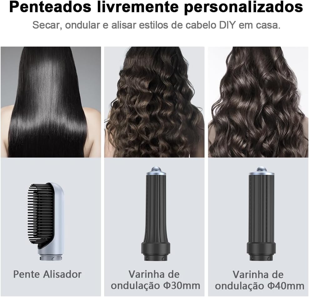 GOKOCO Secador de Cabelo 5 em 1 Conjunto, Escova Secadora 1400W, Kit Modelador Liso e Cacheado com Bocal Magnético Compatível com 110v e 127v, Prata - Image 3