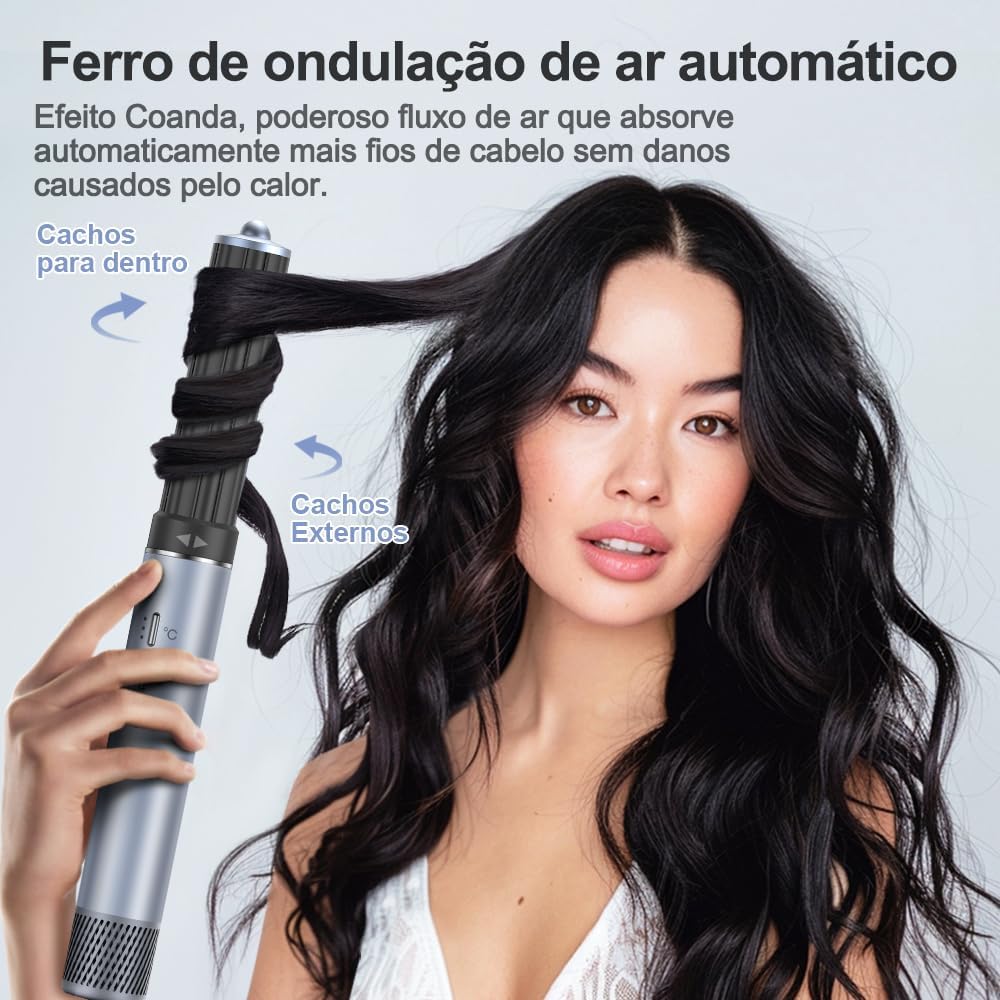 GOKOCO Secador de Cabelo 5 em 1 Conjunto, Escova Secadora 1400W, Kit Modelador Liso e Cacheado com Bocal Magnético Compatível com 110v e 127v, Prata - Image 4