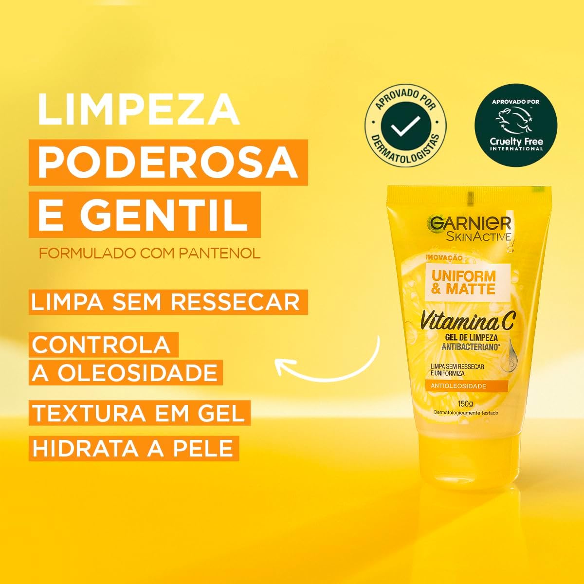 Gel de Limpeza Facial Antibacteriano Garnier Uniform & Matte Vitamina C, 150ml - Image 4