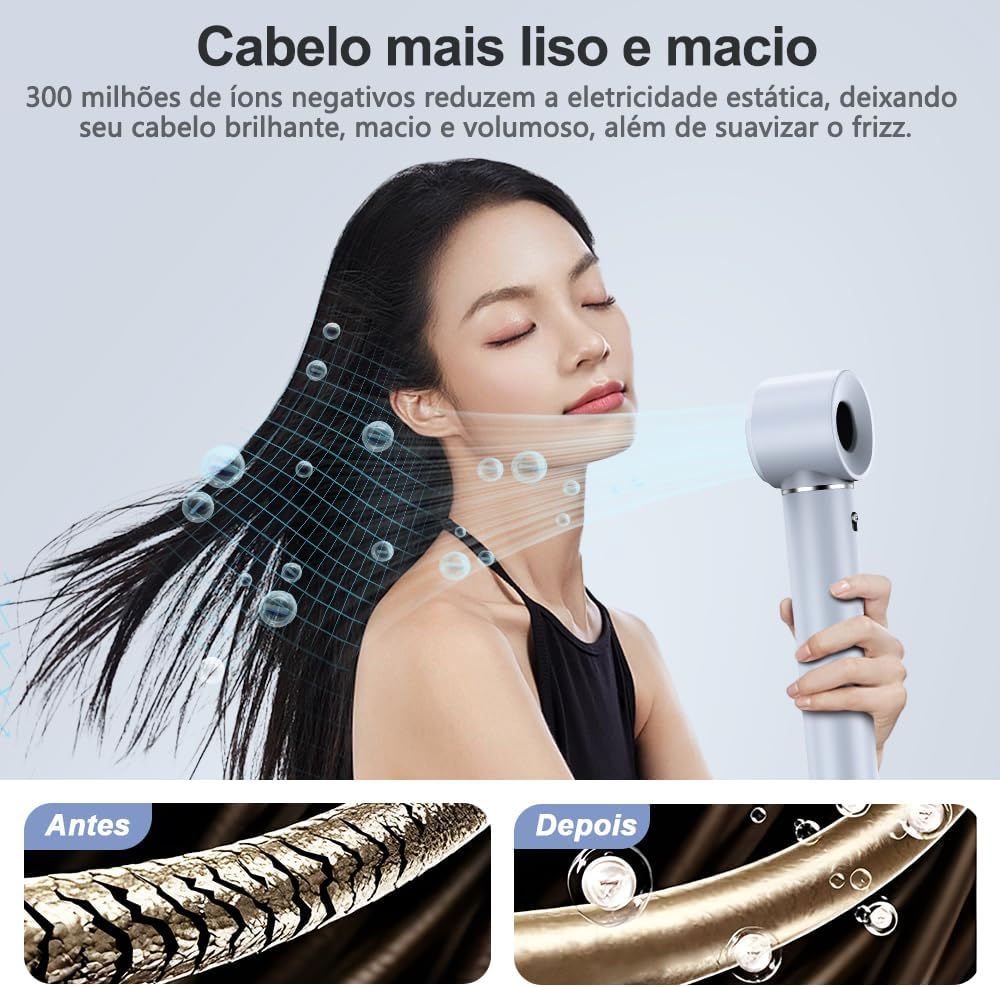 GOKOCO Secador de Cabelo 5 em 1 Conjunto, Escova Secadora 1400W, Kit Modelador Liso e Cacheado com Bocal Magnético Compatível com 110v e 127v, Prata - Image 6